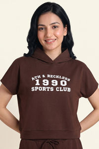 Zivame Athleisure Hooded Sweatshirt - Shaved Chocolate — thumbnail 1